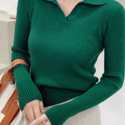 2025 Women's Autumn Winter Pullover Solid Base All Match Sweater Lapel Polo Neck Knitted Bottoming Top