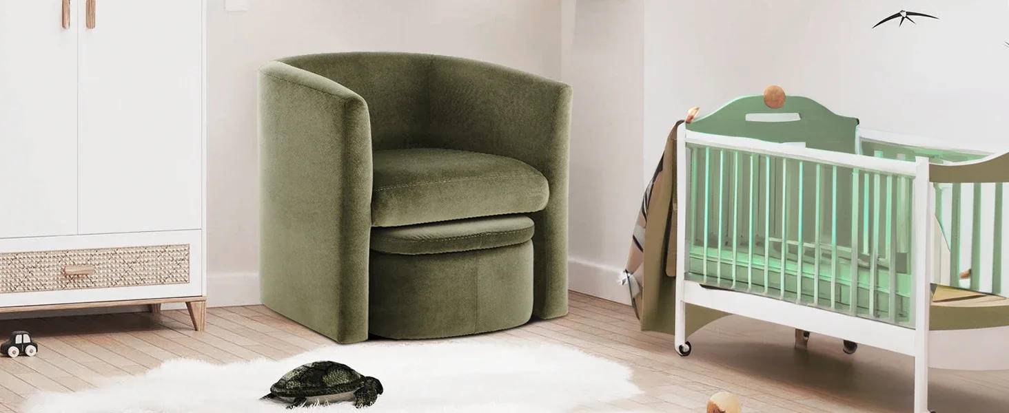 Description Picture 3 of itemUpholstered Velvet Barrel Accent Chair with Storage Ottoman, Morden Living Room Side Chair,Single Sofa Armchair with Lounge Seat