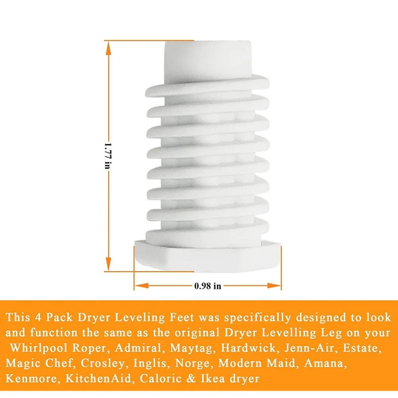 Description Picture 6 of item4PCS 49621 PS1609293 Dryer Leveling Leg Feet W10823505 AP4295805 PS1609293 EAP1609293 Compatible With Whirl-Pool Dryer Legs