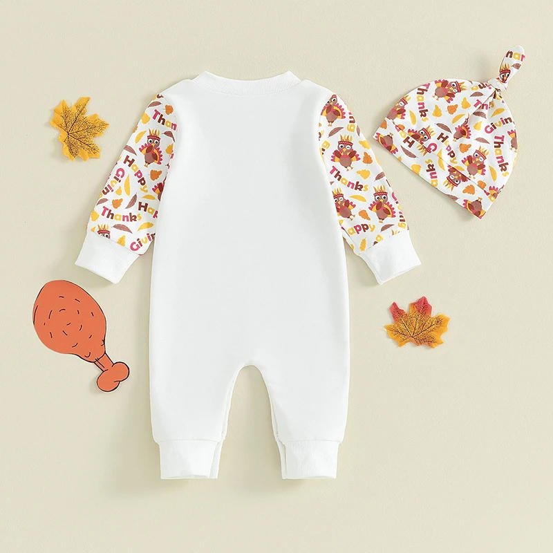 Description Picture 3 of itemBaby Long Sleeve Rompers Infant Thanksgiving Turkey Print Long Sleeve Bodysuit Hat Newborn Round Neck Jumpsuits