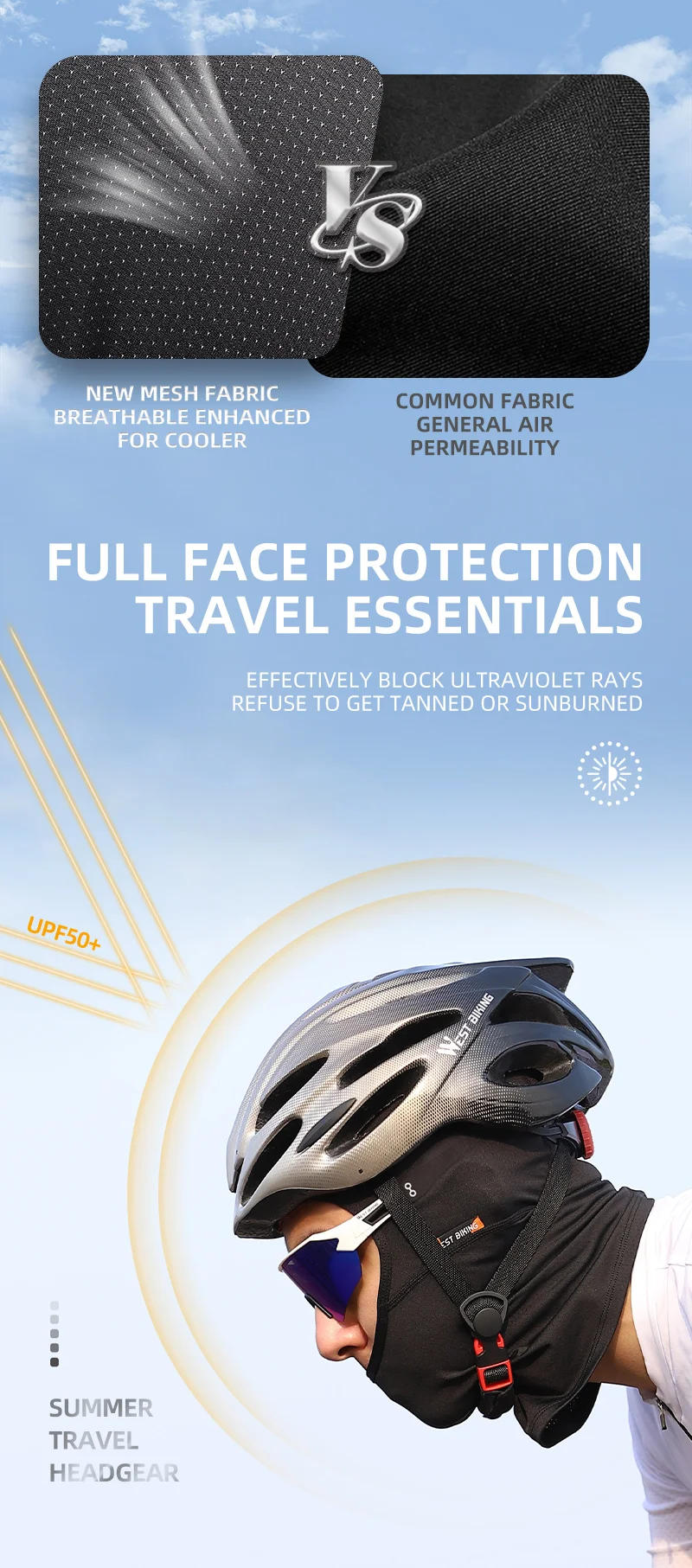 Description Picture 4 of itemWEST BIKING Summer Cool Balaclava Helmet Sports Sun Protection Headwear Running Skiing Breathable Cap MTB Bicycle Cycling Hats