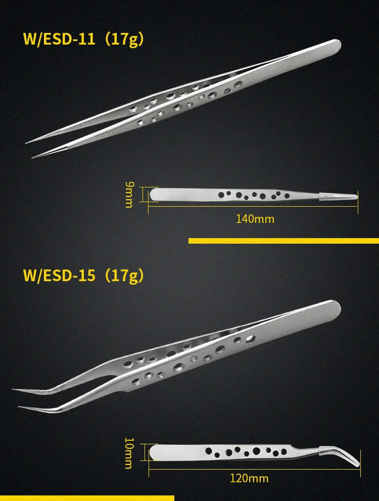 Description Picture 2 of itemIndustrial Precision Tweezers Anti-static Magnetic Stainless Steel Tweezers Set For Electronics Soldering Maintenance Hand Tools