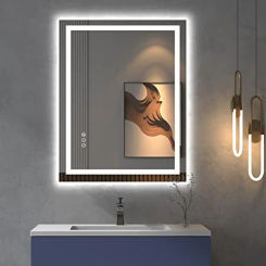 LED Bathroom Mirror Vanity Lighted Wall Dimmable Anti-Fog Shatter-Proof ETL Listed Front Backlit Clear Image Easy Install Led