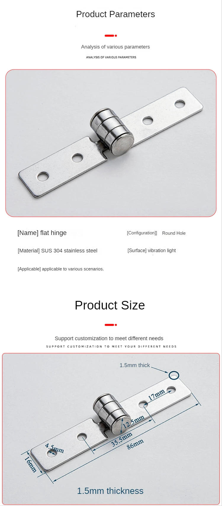 Description Picture 3 of item2PCS 304 Stainless Steel Folding Hinges For Bathroom Cabinet Mechanical Industrial Equipment Door Window Hardware Accessories
