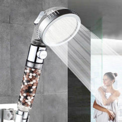 3 Modes Shower Head High Pressure Water Saving with On/Off Switch Stop Button Ionic Mineral Anion  Handheld Bathroom Showerheads