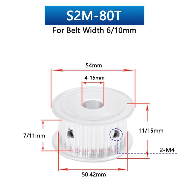Description Picture 6 of item1pc S2M Timing Pulley 60 70 72 80 Teeth Aluminum Synchronous Wheel For Belt Width 6mm 10mm Bore 4-15mm Pitch 2mm 60T 70T 72T 80T