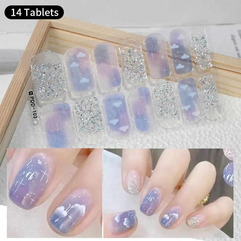 Description Picture 6 of item14Tips Nail Stickers Flowers Gradient Color Adhesive Full Cover Semi Cured Gel Nail Wraps DIY Manicure Arts Decals Long Lasting