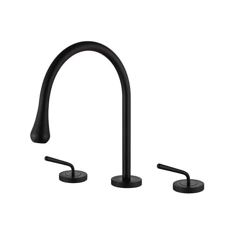 Description Picture 6 of itemBrushed Gold Bathroom Faucet Total Brass Black Widespread Basin   Sink Faucets Hot And Cold Waterfall Water Tap