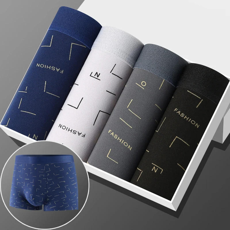 Description Picture 3 of item4pcs/lot Man Boxers Printed Underpants U Convex Panties Male Fashion Comfortable Shorts Mens Solid Breathable Underwear 100kg
