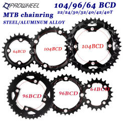 PROWHEEL 104 BCD Bicycle Chainring 64BCD 96BCD /8/9/10/11S Chainwheel 22T 24T 30T 32T 40T 42T 44T Bike Chain Ring Crankset Mtb