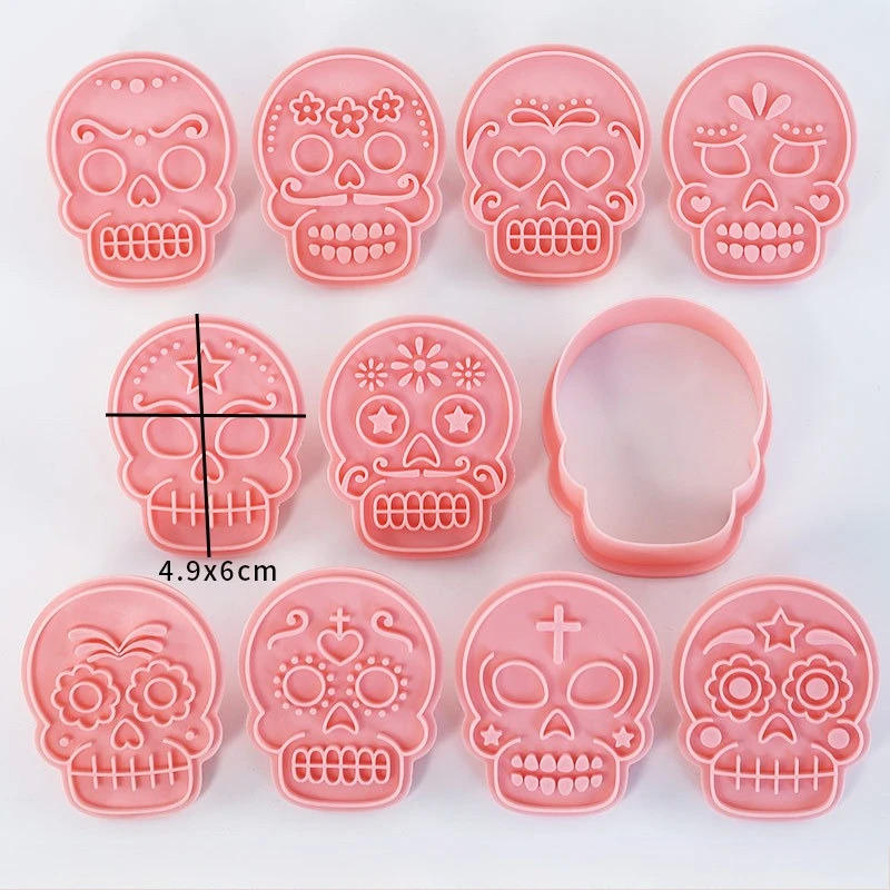 Description Picture 5 of item10Pcs/Set Halloween Skull Cookie Molds Fondant Dessert Biscuit Embossing Stamp Cutting Mold Party Baking Cake Decoration Tools