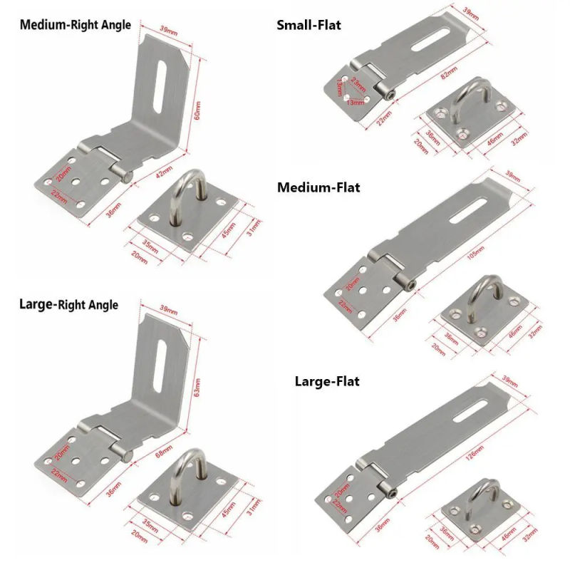 Description Picture 5 of itemStainless Steel Padlock Hasp Door Clasp Lock 90 Degree Right Angle Shed Gate Latch Household Burglar-Proof Bolt Door Buckle