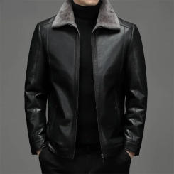 Men's Leather Jacket 2023 Autumn Winter Clothes Warm Plush Genuine Jackets for Men Casual Loose Coat Male