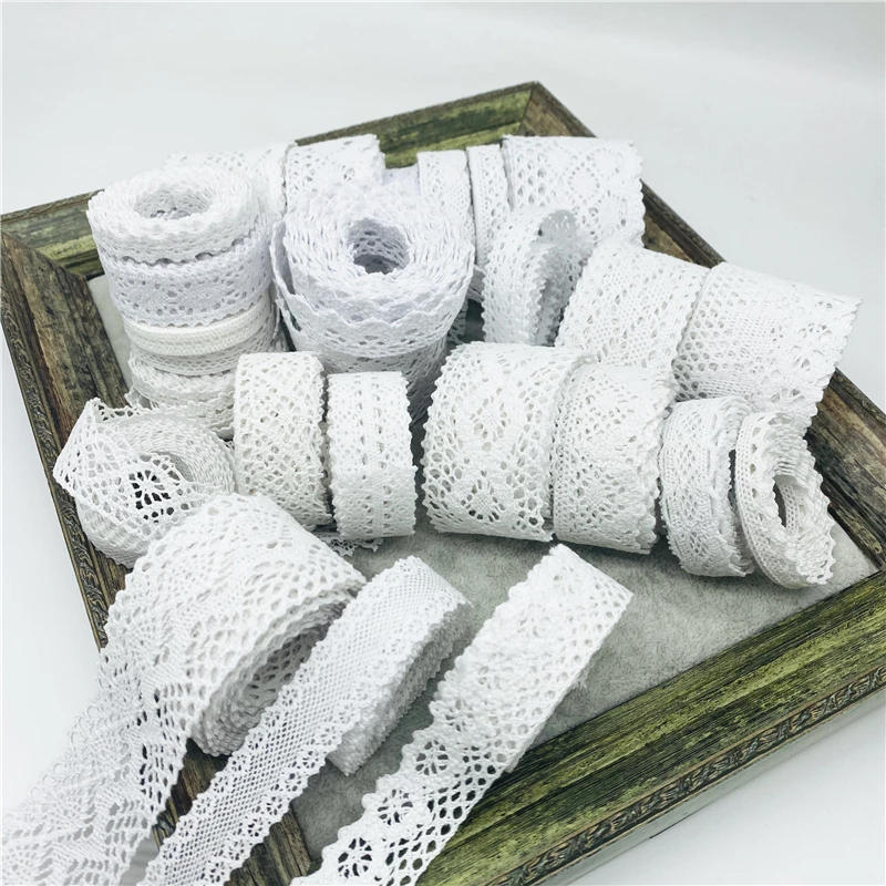 Description Picture 2 of item2yards White Cotton Lace Ribbon For Apparel Sewing Fabric White Trim Cotton Crocheted Lace Fabric Ribbon Handmade Accessories