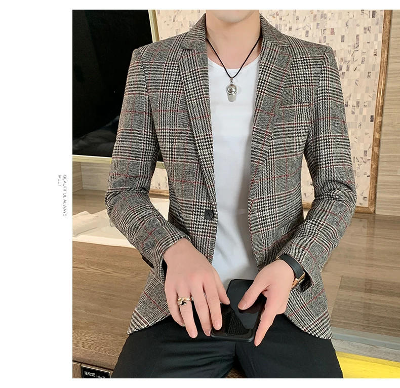 Description Picture 4 of itemThe Main Push of New Explosive Plaid Men's Coat Office Single West All Personality Loose Comfortable Handsome Men's Clothing
