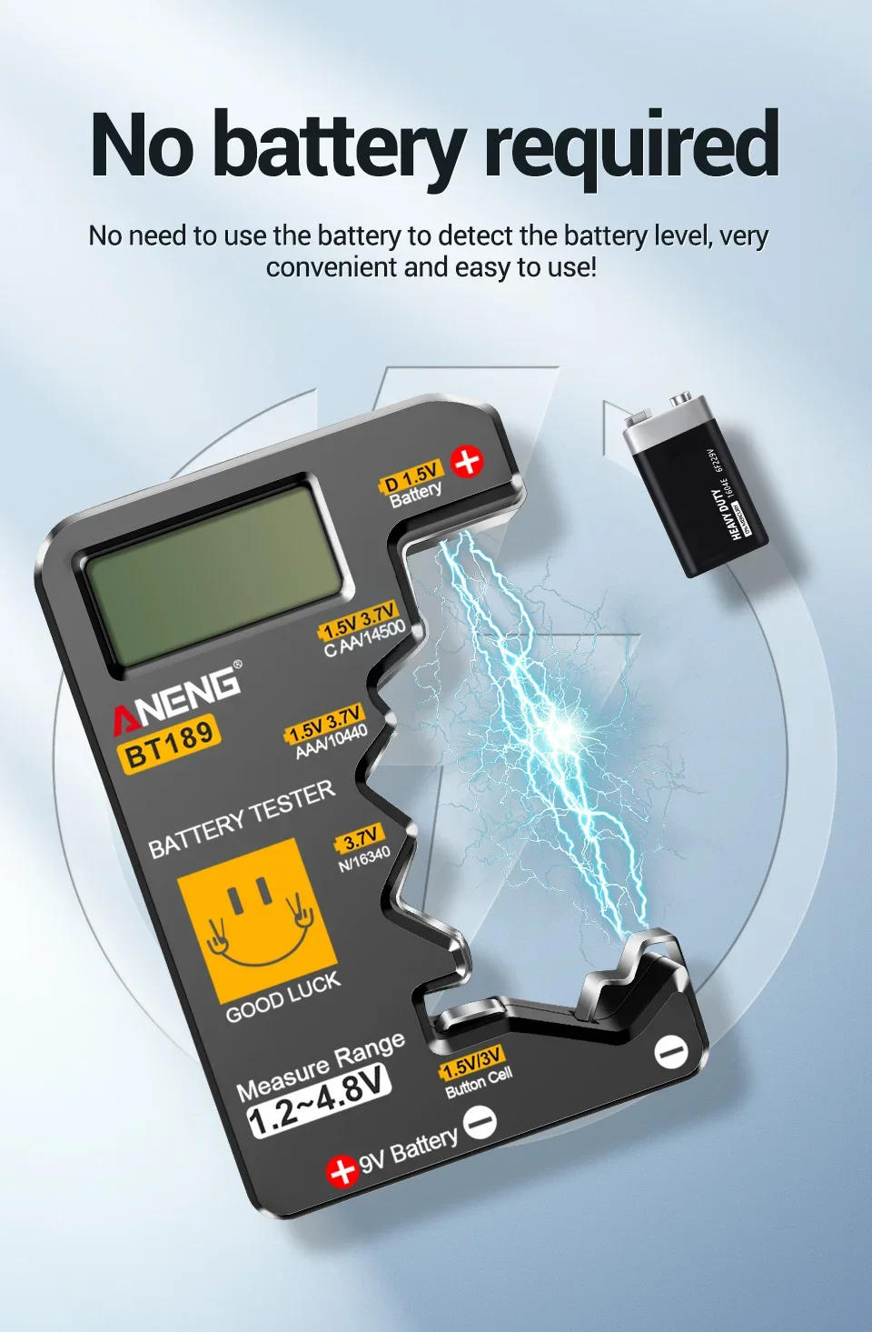 Description Picture 6 of itemANENG BT189 Digital Household Battery Testers Portable Display Test 9V AA AAA C D Button Cell Universal Power Instruments Tools