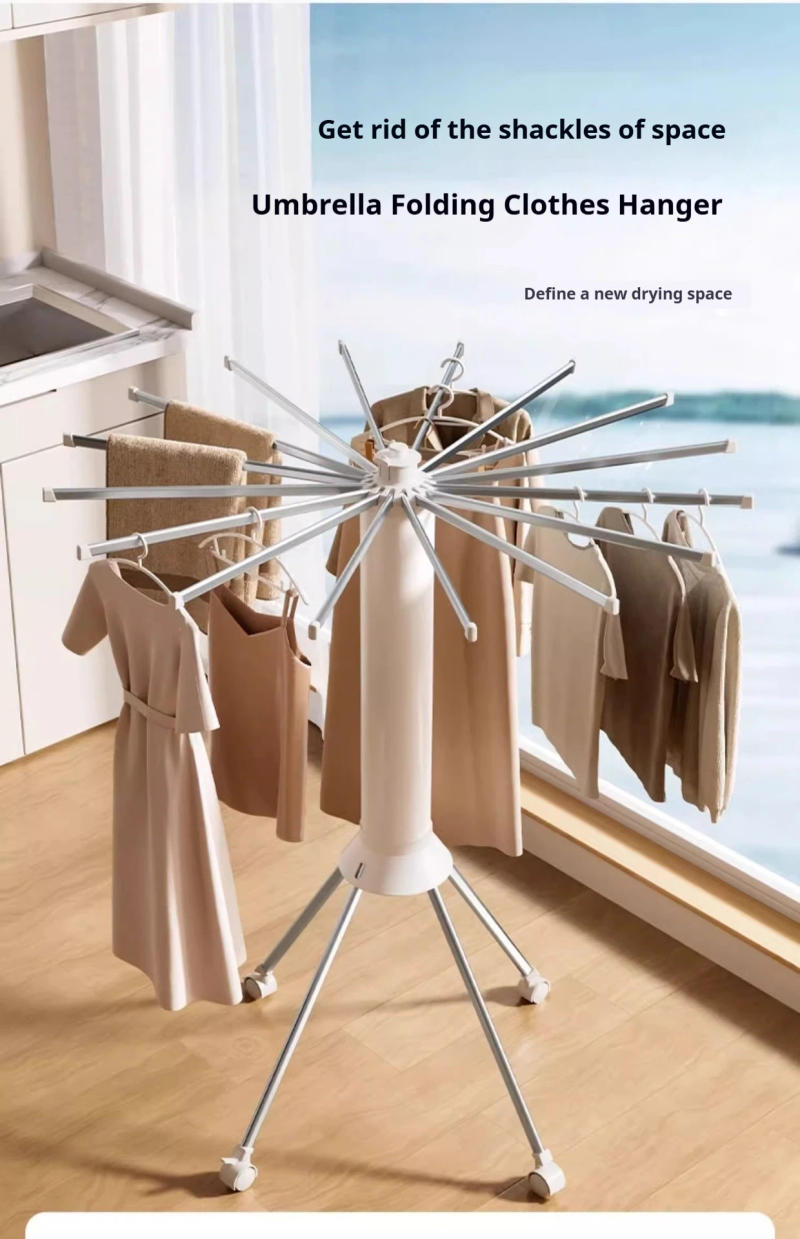 Description Picture 2 of itemFoldable Clothes Drying Rack Octopus Type Floor Standing Balcony Clothes Drying Portable Rotating Drying Rod Clothes Dryer