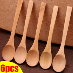 6/1Pcs Wooden Long Handle Catering Spoon Kitchen Utensil Tea Coffee Spoon Sugar Jar Tea Coffee Scoops Tableware Kitchen Gadgets