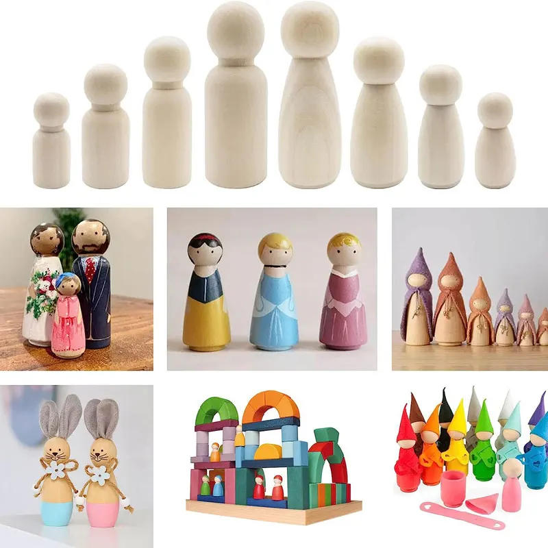 Description Picture 4 of item35-90MM Unfinished Wooden Peg Dolls Peg People Wooden Figures Decor Peg Doll People for DIY Art Craft Painting Peg Game