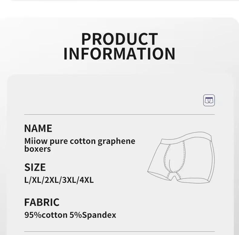 Description Picture 4 of itemMiiOW 4Pcs Cotton Men's Boxer Underwear Graphene Antibacterial Man Trunks Breathable Striped Men Underpants Boxers Male Panties