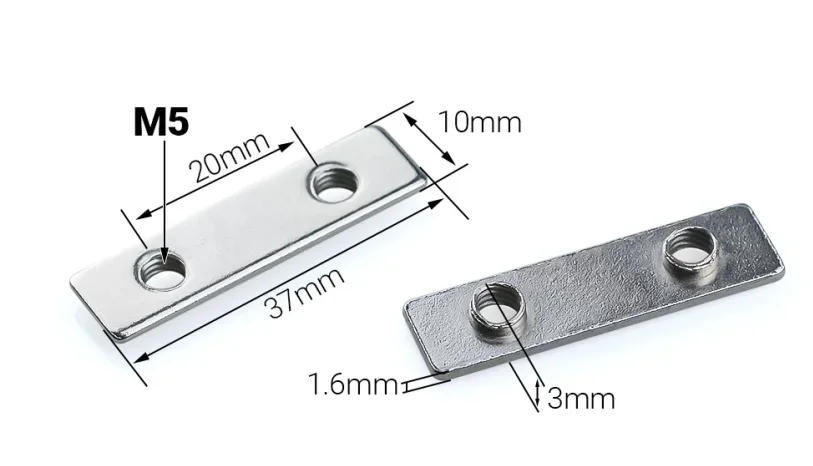 Description Picture 2 of item10Pcs M5 Double T-nuts Carbon Steel Zinc Plated Tee Nuts 2 Holes Flat Spacer Fastener for V-Slot T-Slot Aluminum Profiles