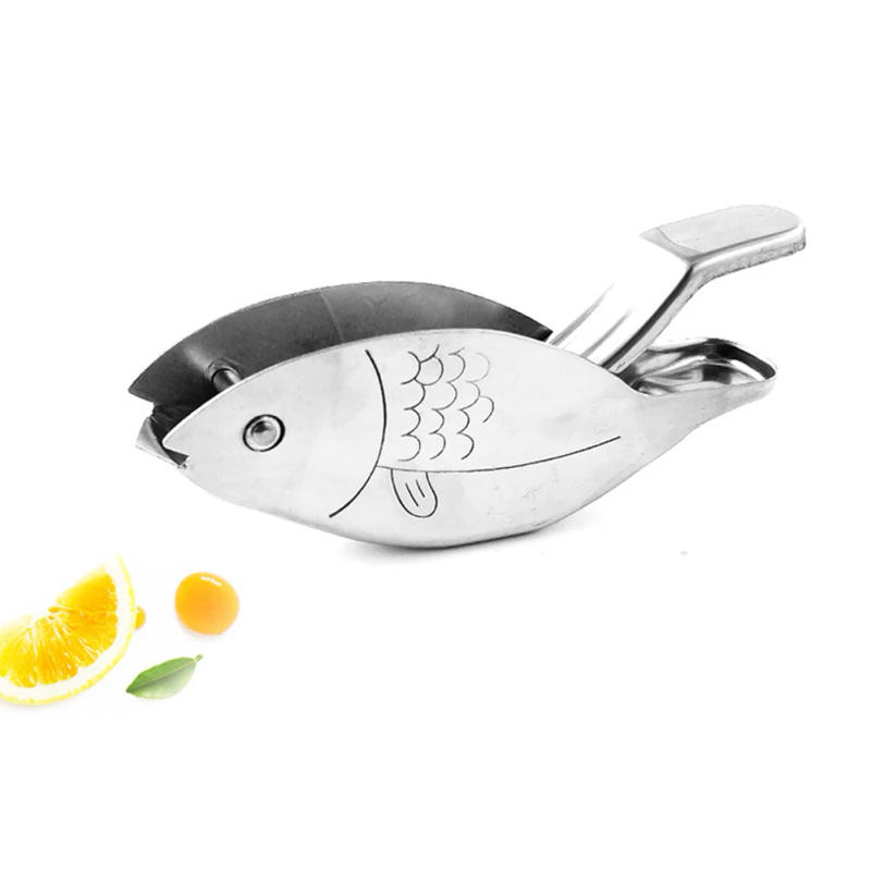 Description Picture 3 of item1Pc Stainless Steel Lemon Slice Squeezer Fish Shaped Hand Juicer Citrus Lime Orange Fruit Press Manual Juice Crusher