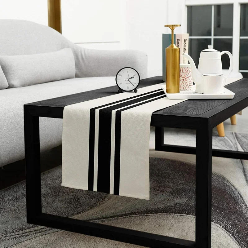 Description Picture 6 of itemNew Geometric Linen Striped Table Runner Modern Minimalist Black and White Plaid Tablecloth Placemat Home Decoration Tea Flag