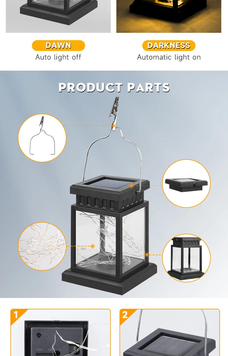 Description Picture 4 of itemSolar Outdoor Lights Star Copper Wire Lamp Waterproof Solar Lights Retro Flickering Hanging Lantern Garden Landscape Lighting