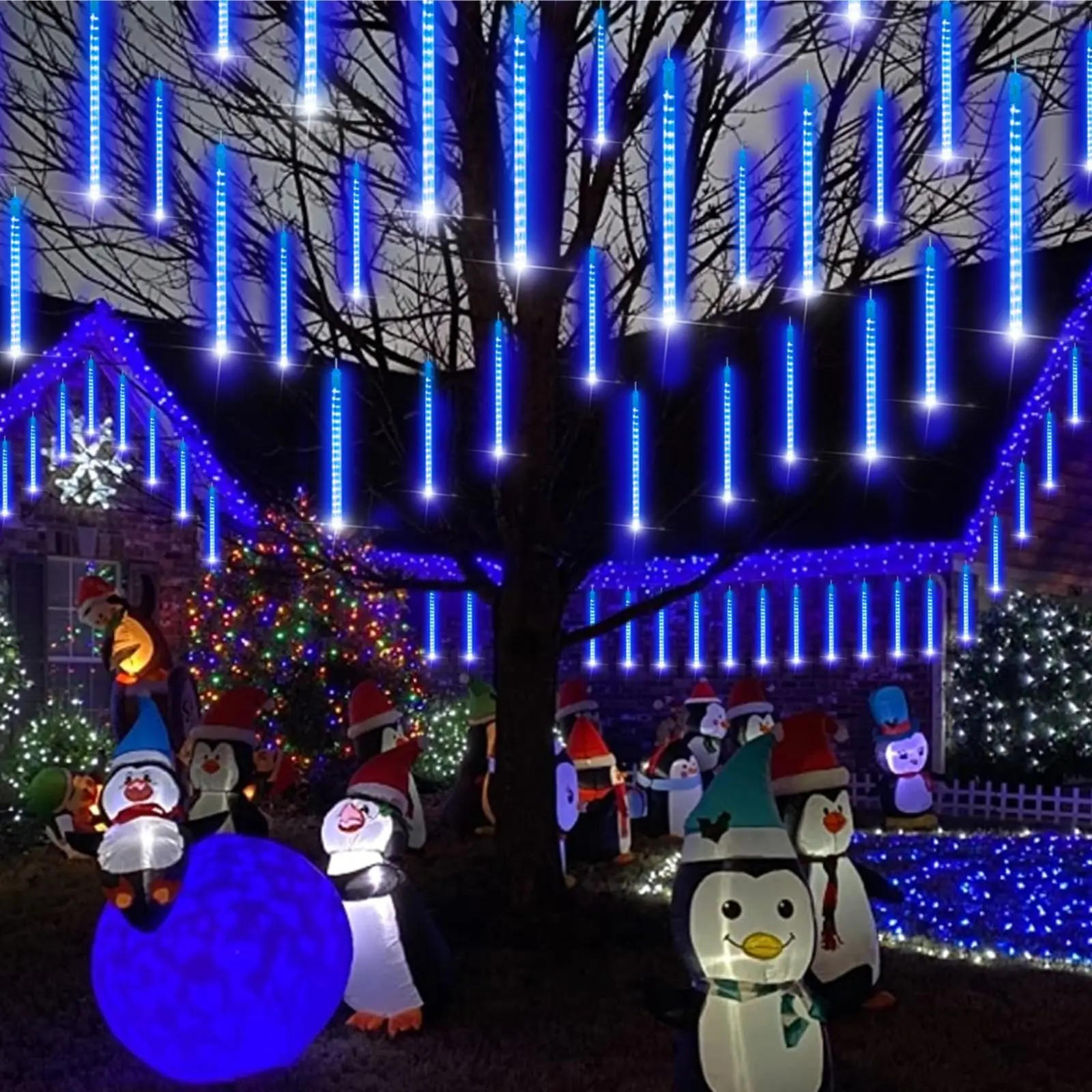 Description Picture 6 of itemSolar Christmas Lights Outdoor 8 Tubes 192 LED Solar Meteor Lights 30cm Falling Rain Lights for Tree Holiday Roof Xmas Decor