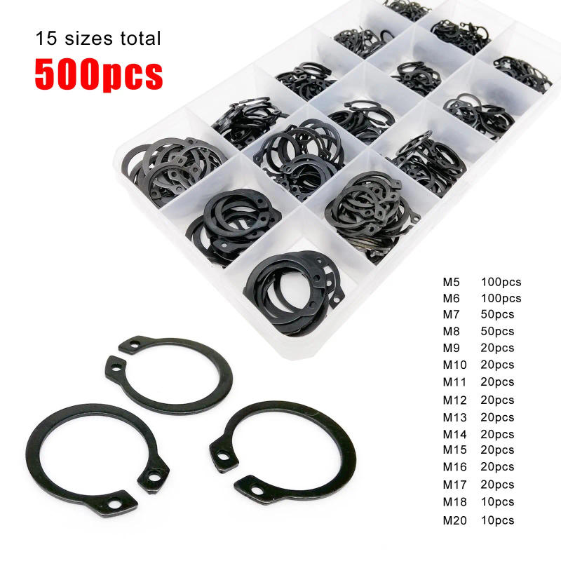 Description Picture 5 of item250/500pcs Assortment Kit Set 5-20mm GB894 Black 65mn Steel Retaining Clip Snap Ring C Type External Circlip for Bearing Shaft