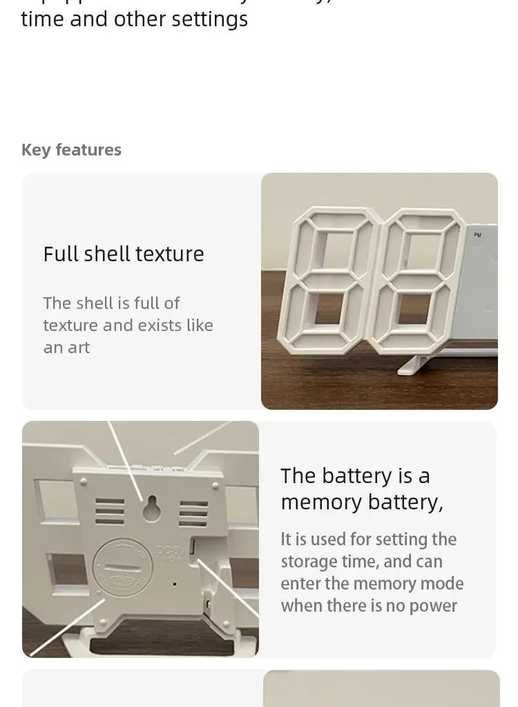 Description Picture 3 of item3D Clock Wall LED Digital Clock Multifunctional Creativity Room Home Decoration Decor Clocks Garden