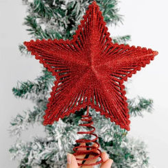 Red Glitter Christmas Tree Topper Iron Star Christmas Decor For Home Xmas Tree Ornaments Navidad New Year 2025 Natal Noel 25cm