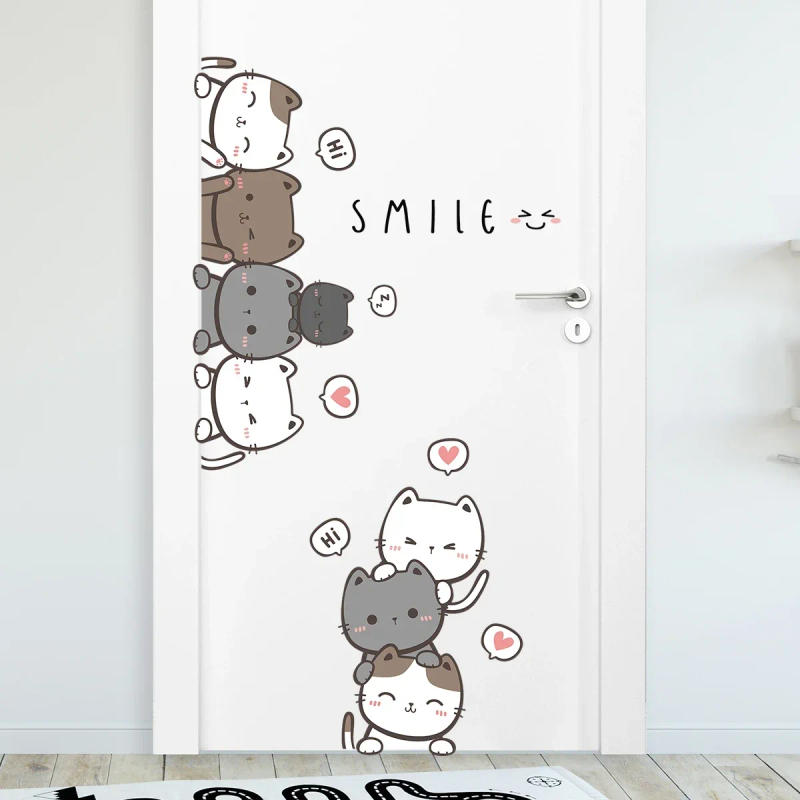 Description Picture 4 of item1Pc Cartoon Cute Cat Wall Sticker for Door Wall Decoration Children's Room Bedroom Wall Decals Kids Room Decor Living Room DIY