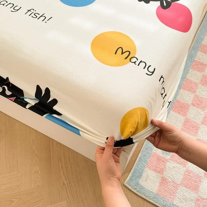 Description Picture 4 of item1 pc 100%Cotton Bed Sheet Cartoon Fish Printed Fitted Sheet with Elastic Band Single/Queen/King Pure Cotton Bed Botton Sheets