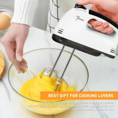 Electric Hand Mixer 7 Speed Stainless Steel Egg-Whisk Electric Mixer, Includes 2 Beaters & 2 Dough Hooks, Robust & Easy-Clean