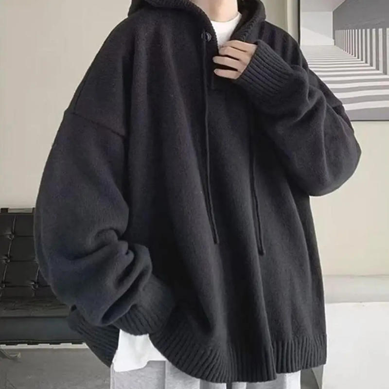 Description Picture 6 of itemMen Loose Fit Sweater Men's Hooded Sweater Soft High Elastic Outerwear for Autumn Winter Loose Fit Pullover with Solid for Men
