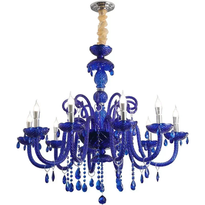 Description Picture 3 of itemModern Blue Color Crystal Chandelier Deco Pendant for Dining Room Lamp Household Light Clothing Store Bedroom Lighting Fixtures