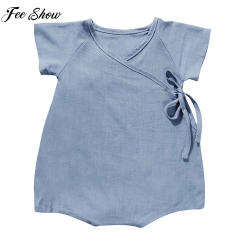 Infant Boys Girls Shorts Sleeve Summer Casual Solid Color Self-tied Romper Bodysuit Daily School Party Wear Homewear Sleepwear
