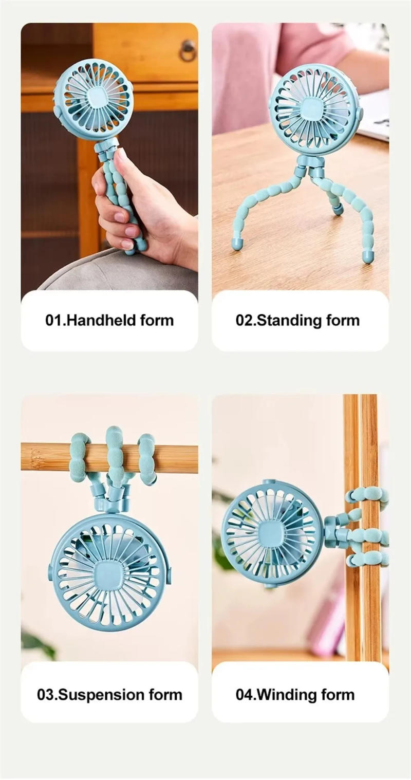 Description Picture 6 of itemPANGDUBE Multifunctional Mini Fan for Baby Stroller USB Rechargeable Lithium Handheld Octopus Fan for Crib Stroller Accessories
