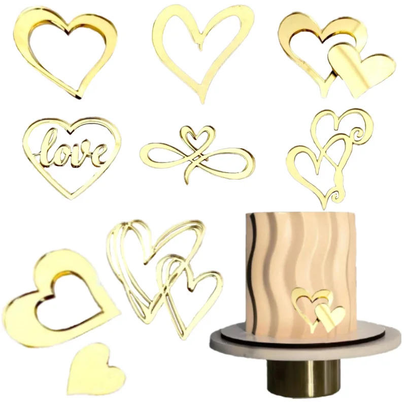 Description Picture 4 of item10Pcs Golden Heart Acrylic Cake Topper Valentine's Day Cupcake Decorations Anniversary Wedding Party Cake Toppers Kitchen Tools