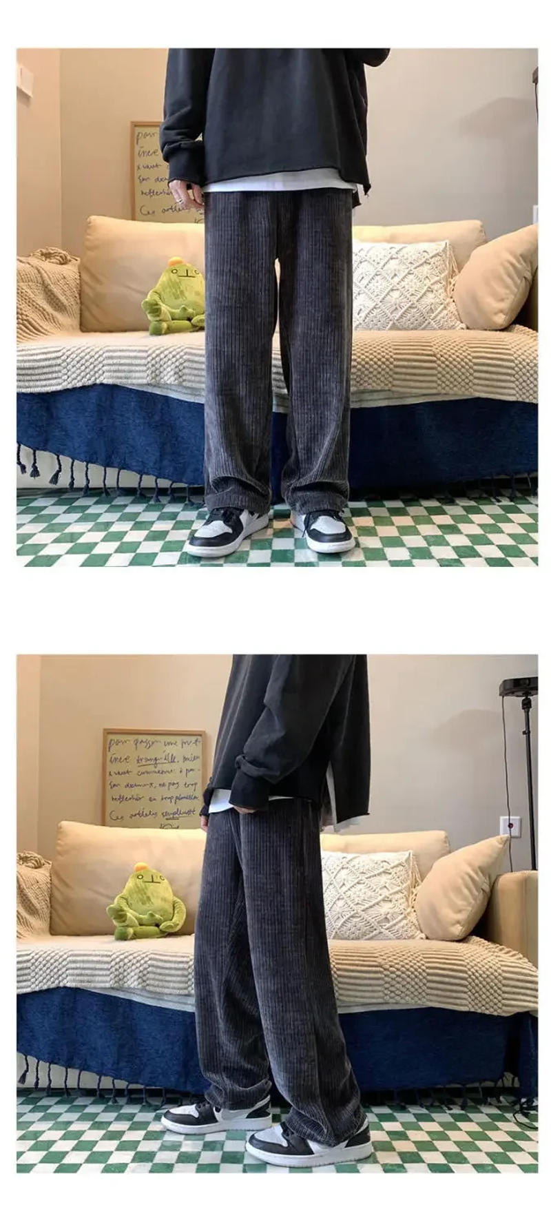 Description Picture 6 of itemAutumn Men Wide Leg Pants Corduroy Baggy Trousers Harajuku Casual Jogging Solid Color Simple Cargo Pants Straight Sweatpants