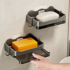 Wall-mounted Drain Soap Box Soap Holder Bathroom Wall Hanging Box Perforation-free Bathroom Soap Box Storage Rack
