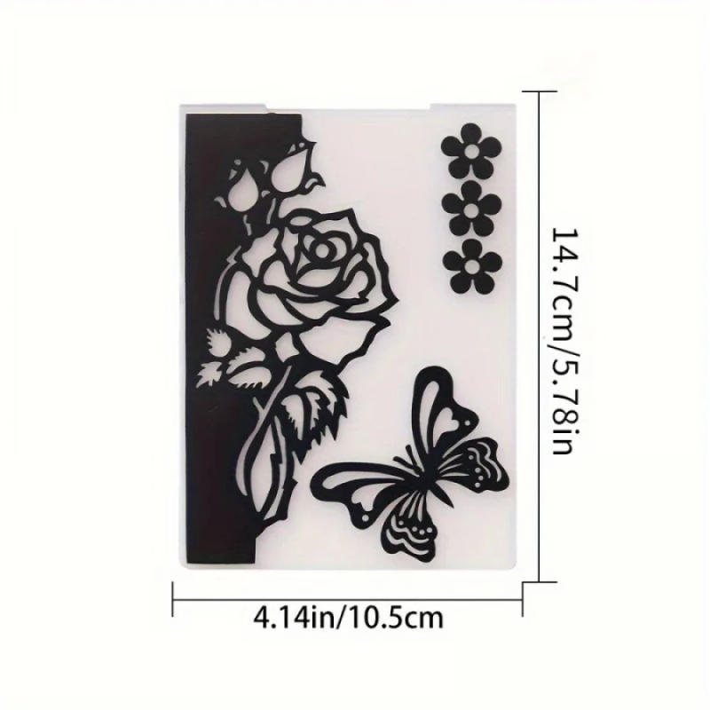 Description Picture 4 of item1pc,3D Plastic Rose and Butterfly Embossing Folder Template for DIY Scrapbook Paper Craft Card Making Decoration Supplies