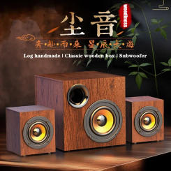 Wooden High-quality Multimedia Heavy Bass Living Room Home Desktop Computer Audio Active Subwoofer Big Volume Bluetooth Speakers