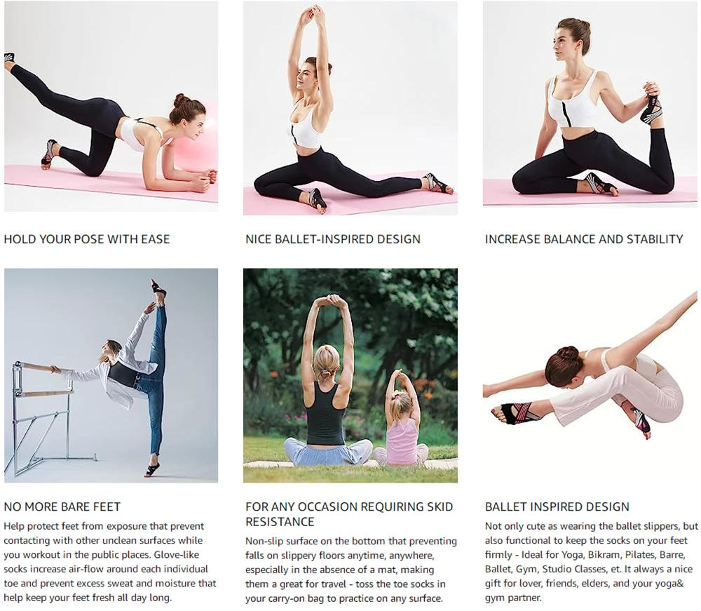 Description Picture 5 of item1Pair Professional Non Slip Yoga Socks with Grip, Toeless Anti-Skid Pilates, Barre, Ballet, Bikram Workout Socks Shoes for Women