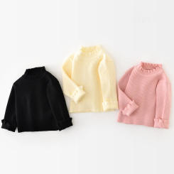 Autumn New Baby Sweaters Ruffle Collar Infant Gilrs Knit Pullover Base Color Toddler Knitwear