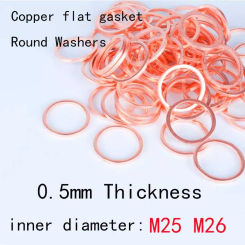0.5mm Thickness M25 M26 Inner Diameter T2 Copper Gasket Round Washers Flat Gaskets Sealing Washer 27mm-50mm Outer Diameter