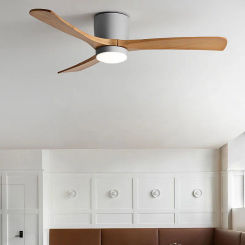 Low Profile Ceiling Fan With Lights 3 Carved Wood Fan Blades Noiseless Reversible Motor Remote Control Flush Mount