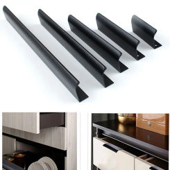 1pcs Black Kitchen Cabinet Door Aluminum Alloy Handles Cupboard Drawer Concealed Finger Edge Pull 80/120/150/200/300/400mm