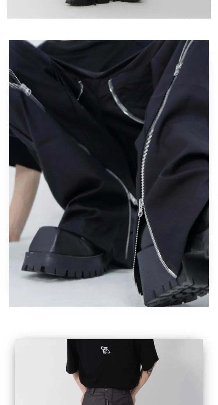 Description Picture 4 of itemDesign Slit Slightly Flared Pants American Trendy Brand Men Black Zipper Vertical Feeling Straight Casual Pants Retro Trousers